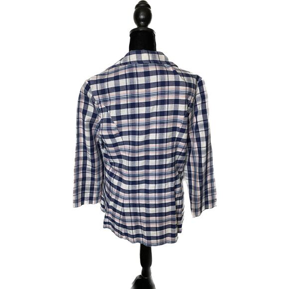 Avon Family Fashions Plaid Linen Open Jacket VTG Button Up Pink & Blue Cottage - Picture 3 of 11